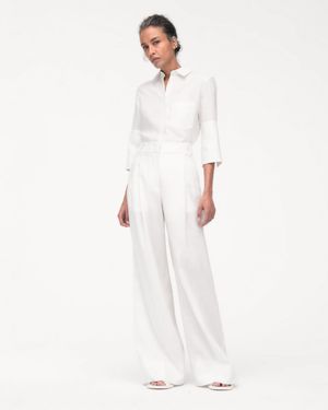 Another Tomorrow Linen Pleated Trouser - White