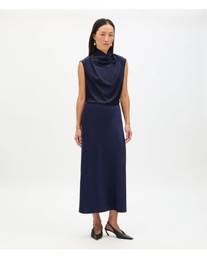 Another Tomorrow Silk Draped Top - Blue