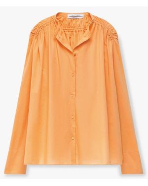 Another Tomorrow Gathered Voile Blouse - Orange