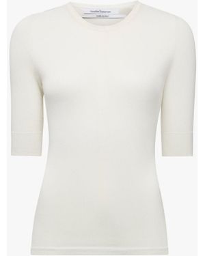 Another Tomorrow Fitted Knit Top Off - White