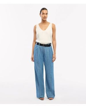Another Tomorrow Chambray Relaxed Wide Leg Pant - Blue