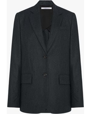Another Tomorrow Flannel Relaxed Blazer - Black