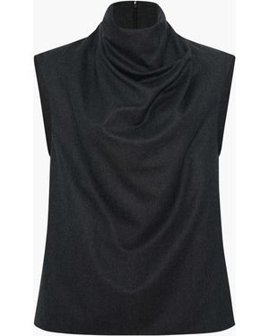 Another Tomorrow Wool Draped Top - Black