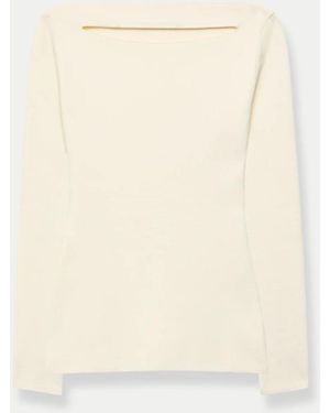 Another Tomorrow Compact Cutout Knit Top - Natural