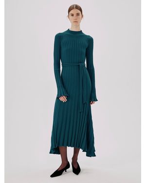 Another Tomorrow Long Sleeve Rib Flare Dress - Blue