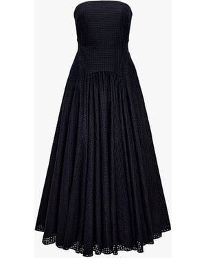Another Tomorrow Full Skirt Gingham Dress - Blue