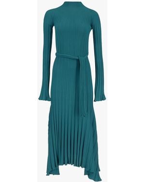 Another Tomorrow Long Sleeve Rib Flare Dress Petrol - Green