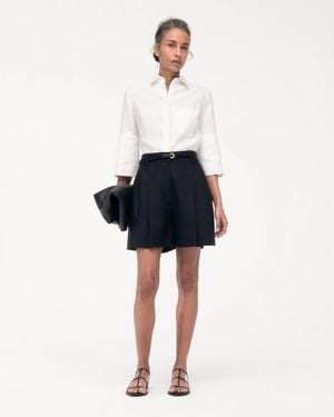 Another Tomorrow Linen Pleated Short - Blue