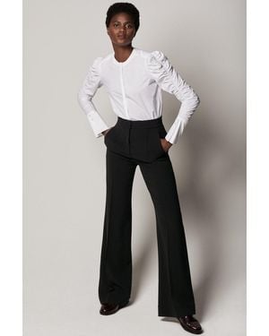 Another Tomorrow Shirred Sleeve Blouse - White