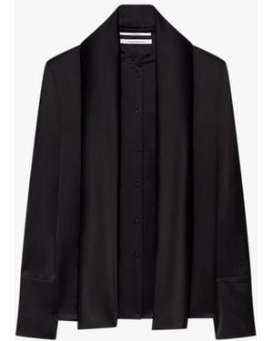 Another Tomorrow Band Collar Blouse With Scarf - Black