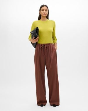 Another Tomorrow Wool Drawcord Pant - Brown