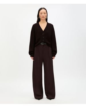 Another Tomorrow Rib Cropped Cardigan - Black