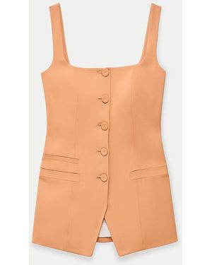 Another Tomorrow Square Neck Buttoned Top - Orange