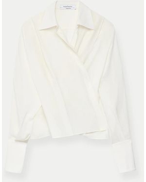 Another Tomorrow Silk Pleated Wrap Shirt - White