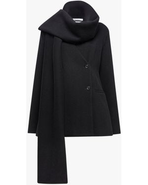 Another Tomorrow Short Scarf Coat - Black