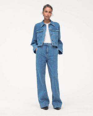 Another Tomorrow Cropped Denim Jacket - Blue