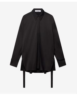 Another Tomorrow Bias Button Side Shirt - Black