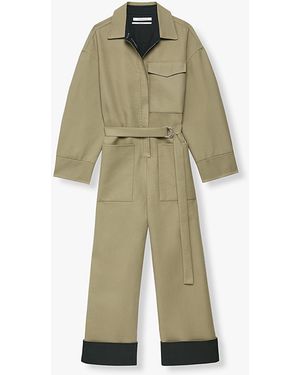 Another Tomorrow Double Face Belted Jumpsuit - Green