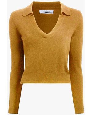 Another Tomorrow Long Sleeve Polo Top - Metallic