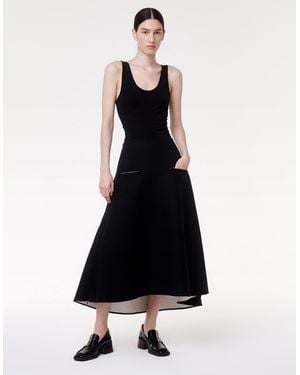 Another Tomorrow Contrast A Line Skirt - Black
