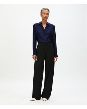 Another Tomorrow Silk Fitted Blouse - Blue