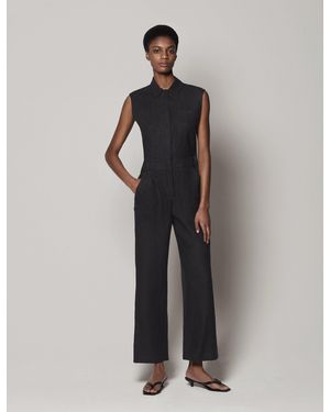 Another Tomorrow Sleeveless Linen Jumpsuit - Black