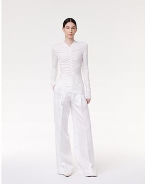 Another Tomorrow Shirred Long Sleeve Top - White