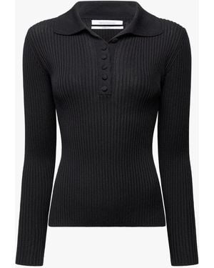 Another Tomorrow Ribbed Knit Polo - Black