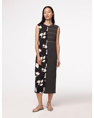 Another Tomorrow Pinstripe Floral Sleeveless Dress - White