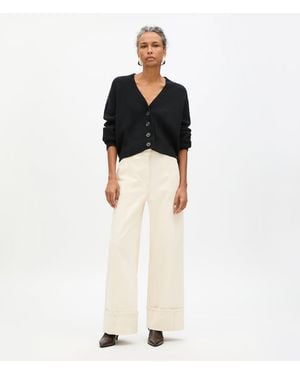 Another Tomorrow Rib Cropped Cardigan - Black