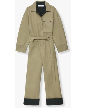 Another Tomorrow Double Face Belted Jumpsuit - Green