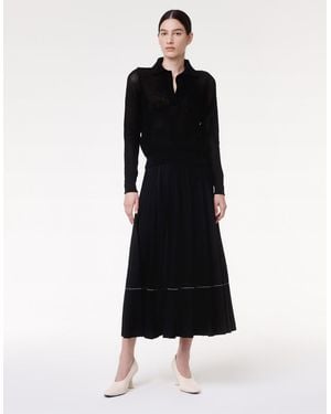 Another Tomorrow Crochet Polo Sweater - Black