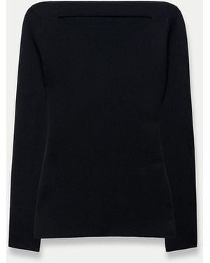 Another Tomorrow Compact Cutout Knit Top - Black