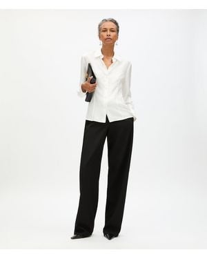 Another Tomorrow Silk Fitted Blouse - White
