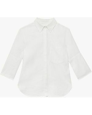 Another Tomorrow Linen French Cuff Blouse - White