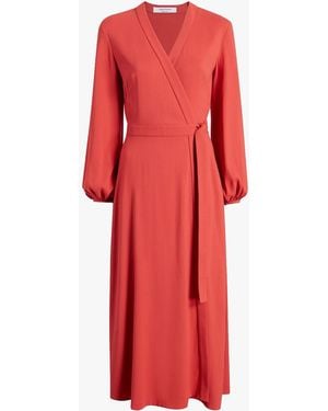 Another Tomorrow Lantern Sleeve Wrap Dress Geranium - Red