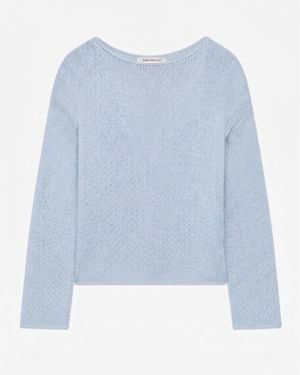 Another Tomorrow Draped Knit Sweater - Blue