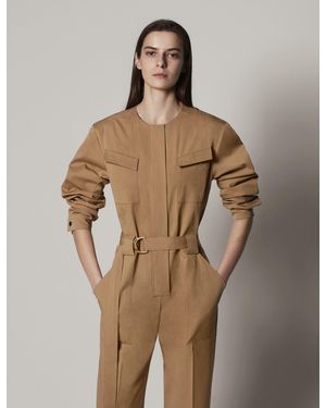 Another Tomorrow Collarless Jumpsuit - Brown