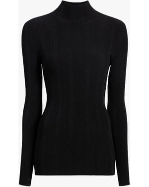 Another Tomorrow Variegated Rib Turtleneck - Black