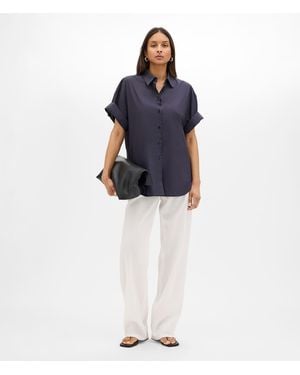 Another Tomorrow Poplin Short Sleeve Shirt - Blue