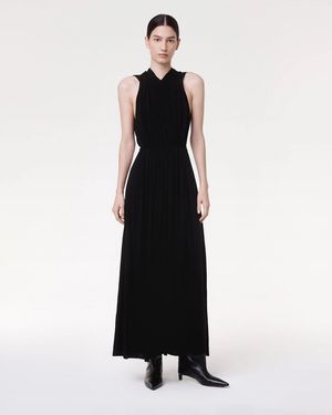 Another Tomorrow Shirred Midi Dress - Black