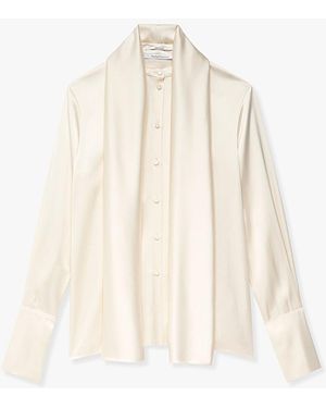 Another Tomorrow Band Collar Blouse With Scarf - Natural