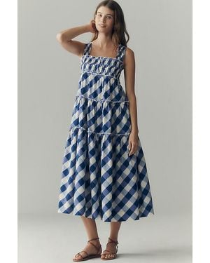 Maeve The Helena Square-Neck Smocked Tiered Midi Dress - Blue