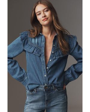 Anthropologie Pilcro Ruffled Chambray Buttondown Shirt - Blue