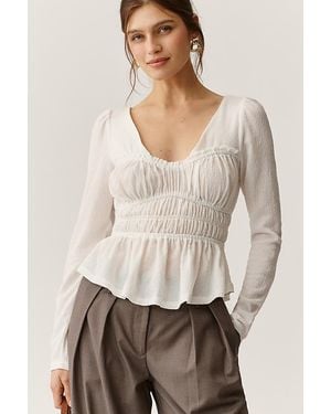 Maeve Long-Sleeve Smocked Top - Natural