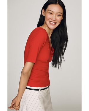 Maeve V-Neck Henley T-Shirt - Red