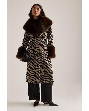 Kitri Lara Zebra Wool-Blend Coat - Black