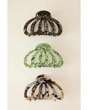 Anthropologie Set Of 3 Aimee Claw Hair Clips - Green