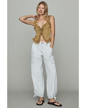 By Anthropologie Linen-Cotton High Rise Wide-Leg Utility Trousers - White