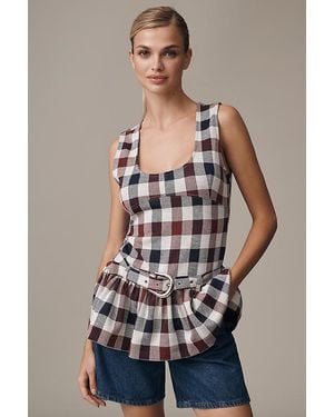 Maeve Belted Drop-Waist Peplum Tank Top - Natural